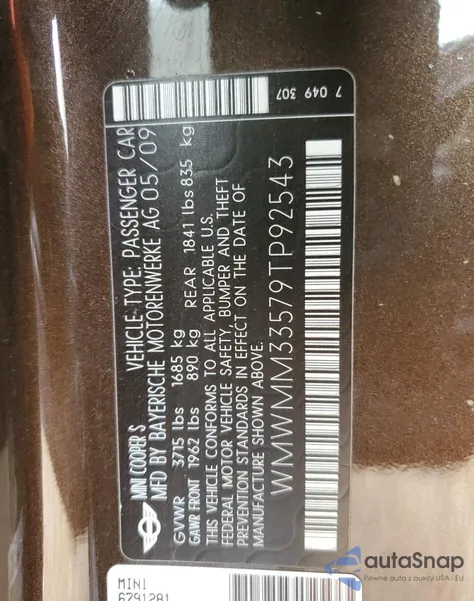 2009 Mini Cooper S Clubman from USA, damaged, VIN WMWMM33579TP92543